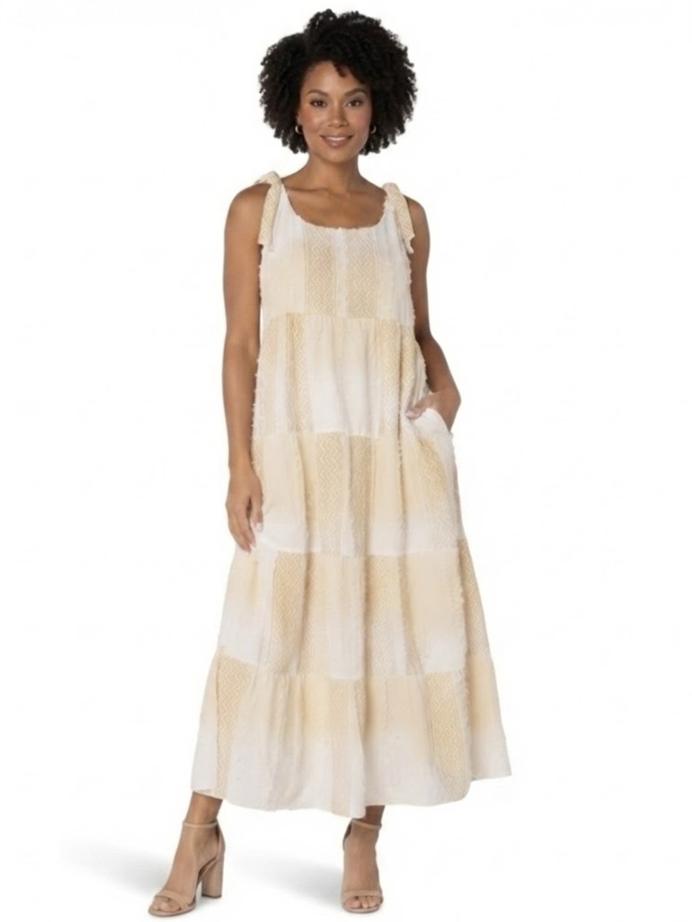 Liverpool Women's Cream and White Tiered Maxi Dress